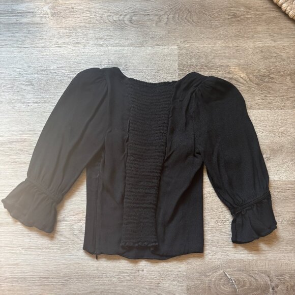 Reformation Black Top Blouse Puff 3/4 Length Sleeve size 2 - Picture 6 of 9